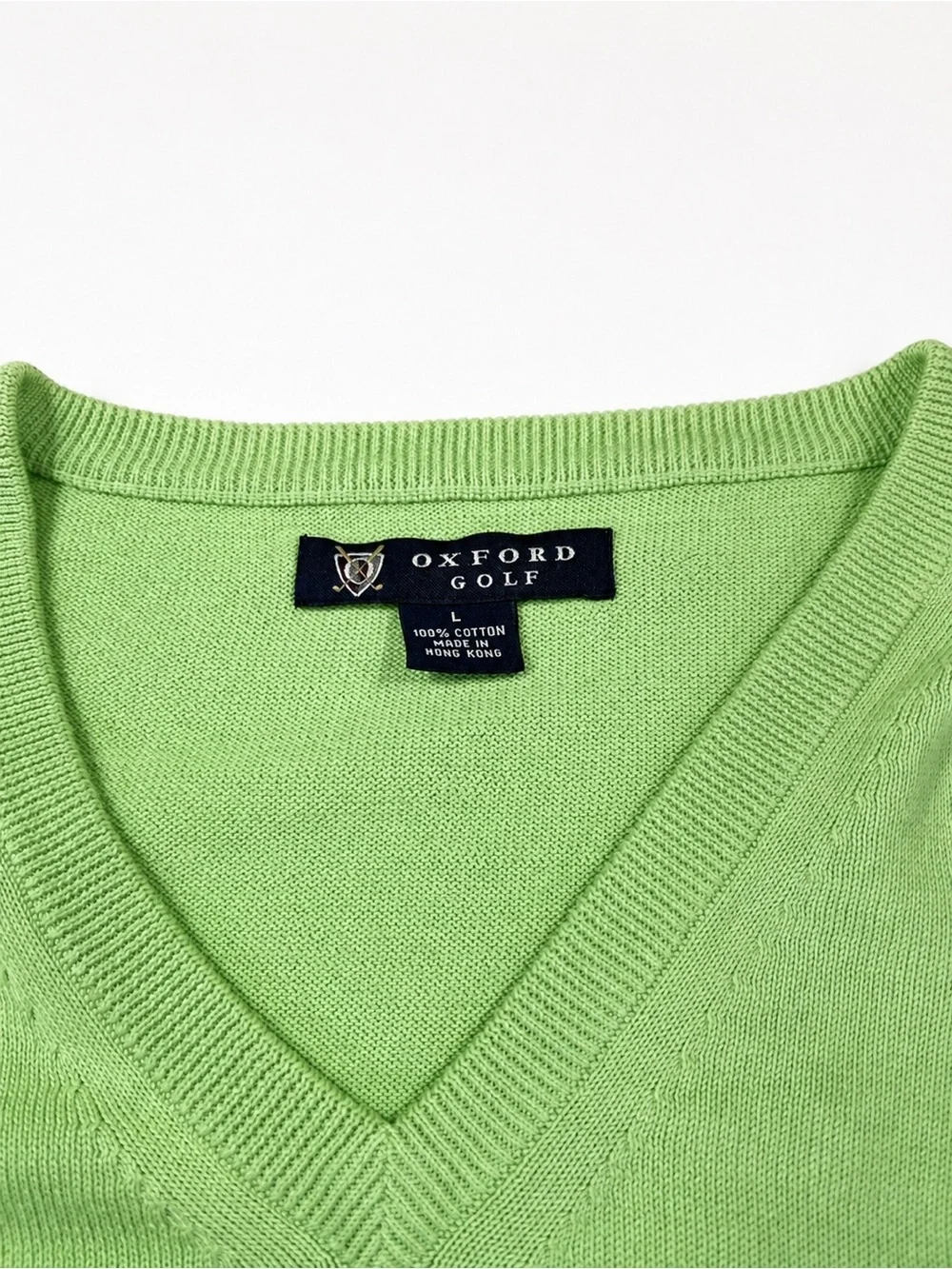 Oxford Golf Ridglea Men’s V-Neck Cotton Golf Sweater – Size L – Lime Green